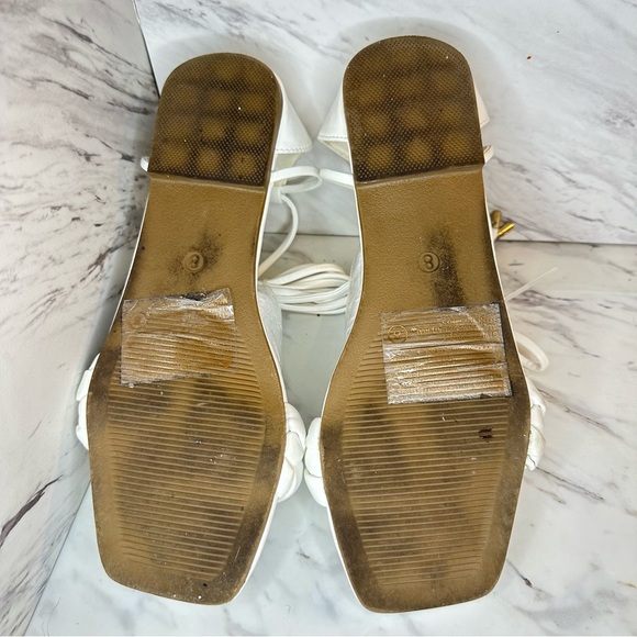 Wrap Up Square Toe Flat Sandals – Braided Toe Strap, Square Toe – White – Size 8 - Picture 12 of 14